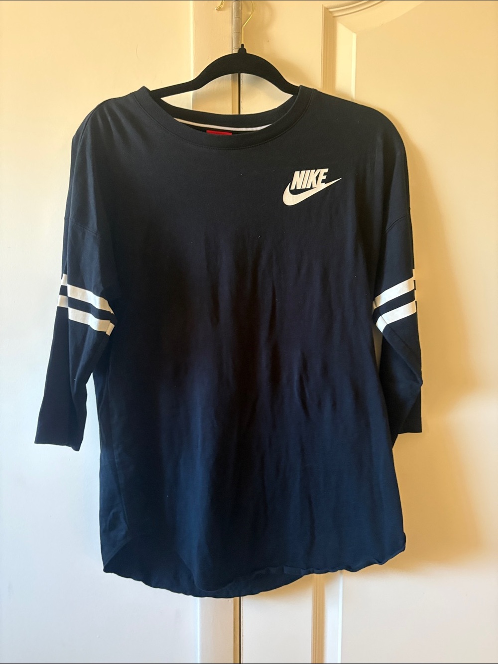 Nike Women's Black Long Sleeve Tee with White Stripe Detail